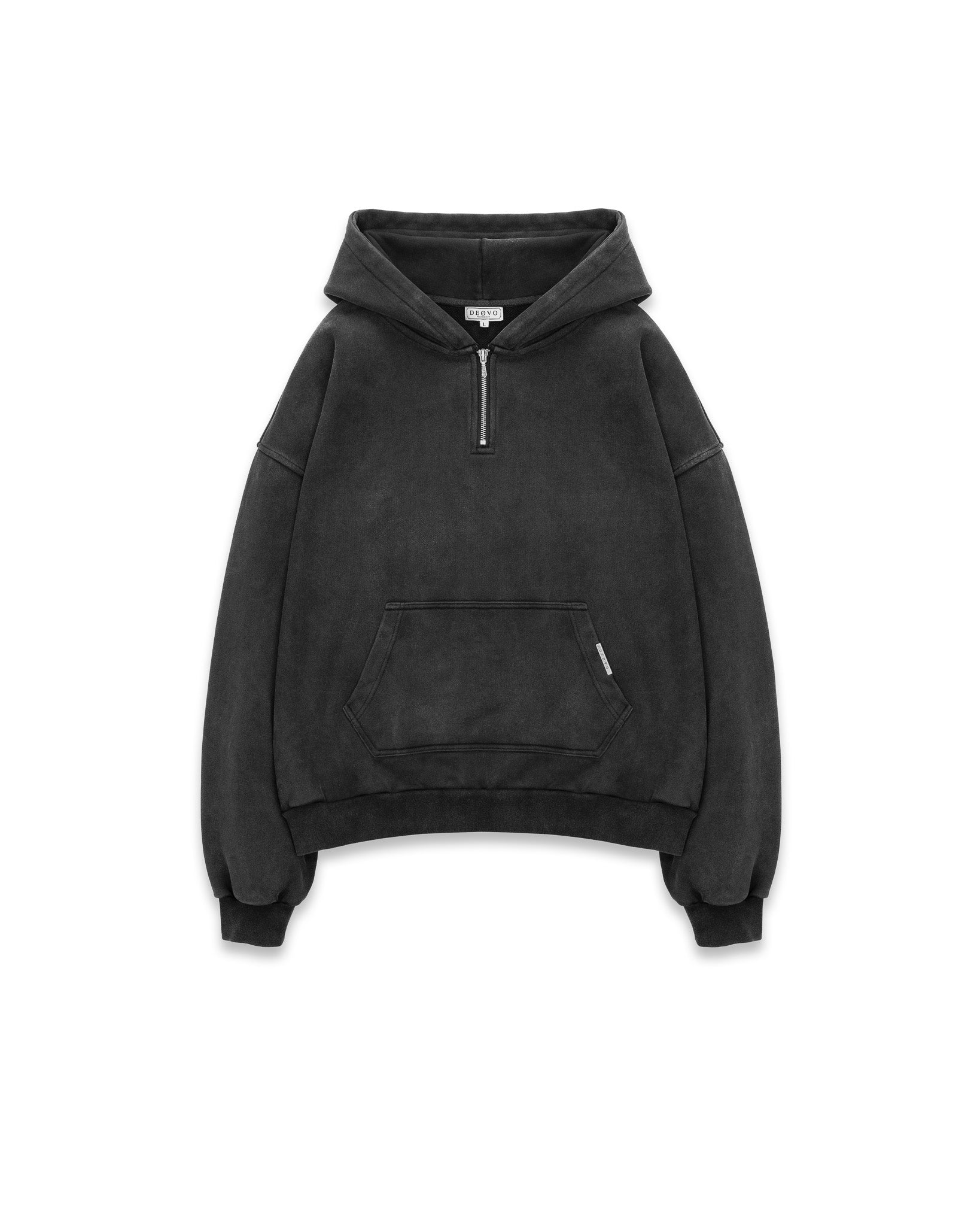 Vintage Washed Quarter Zip Hoodie - Charcoal