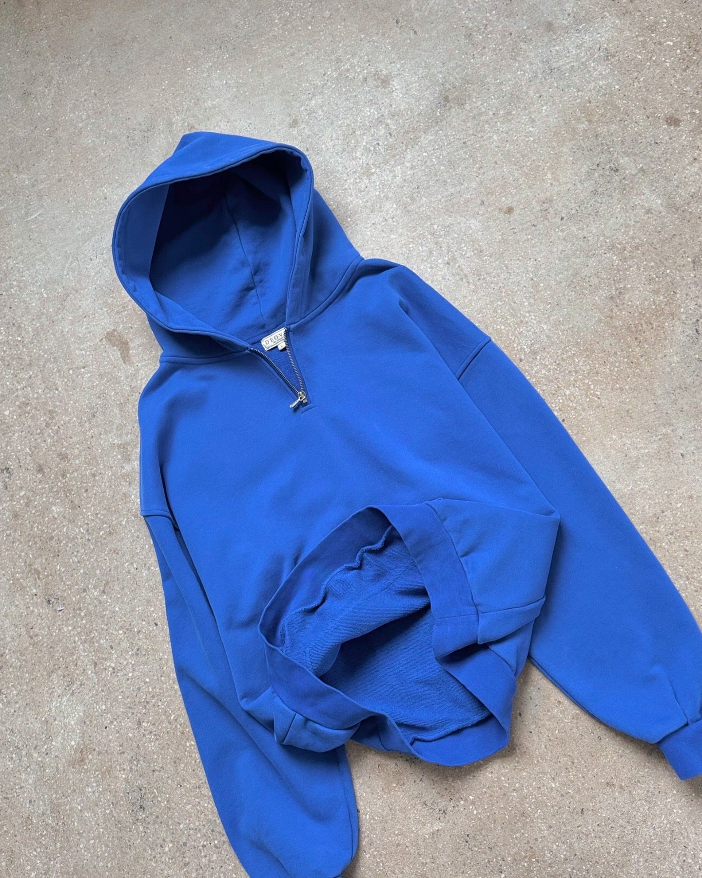 Vintage Washed Quarter Zip Hoodie - Royal Blue