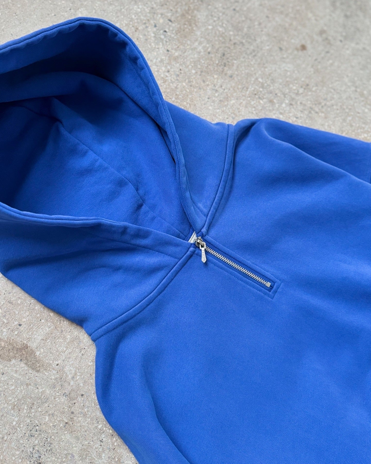 Vintage Washed Quarter Zip Hoodie - Royal Blue