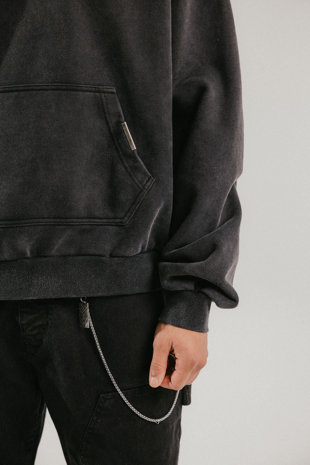 Vintage Washed Quarter Zip Hoodie - Charcoal