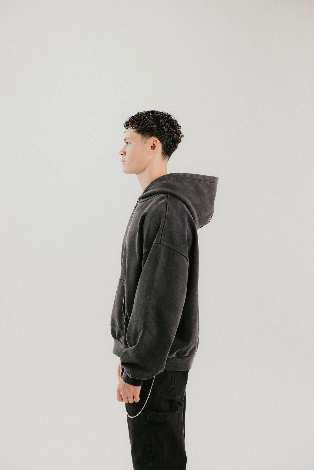 Vintage Washed Quarter Zip Hoodie - Charcoal