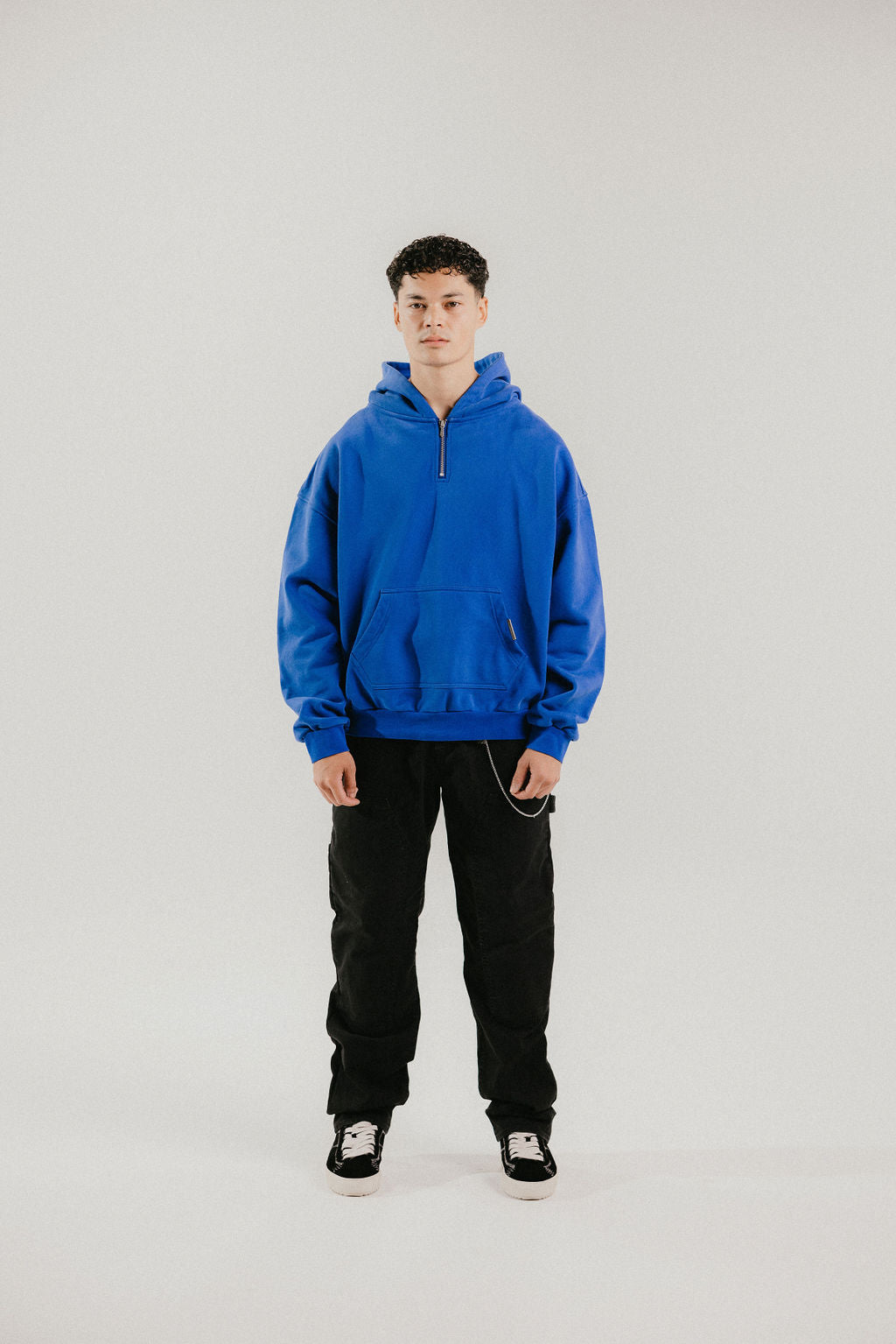 Vintage Washed Quarter Zip Hoodie - Royal Blue