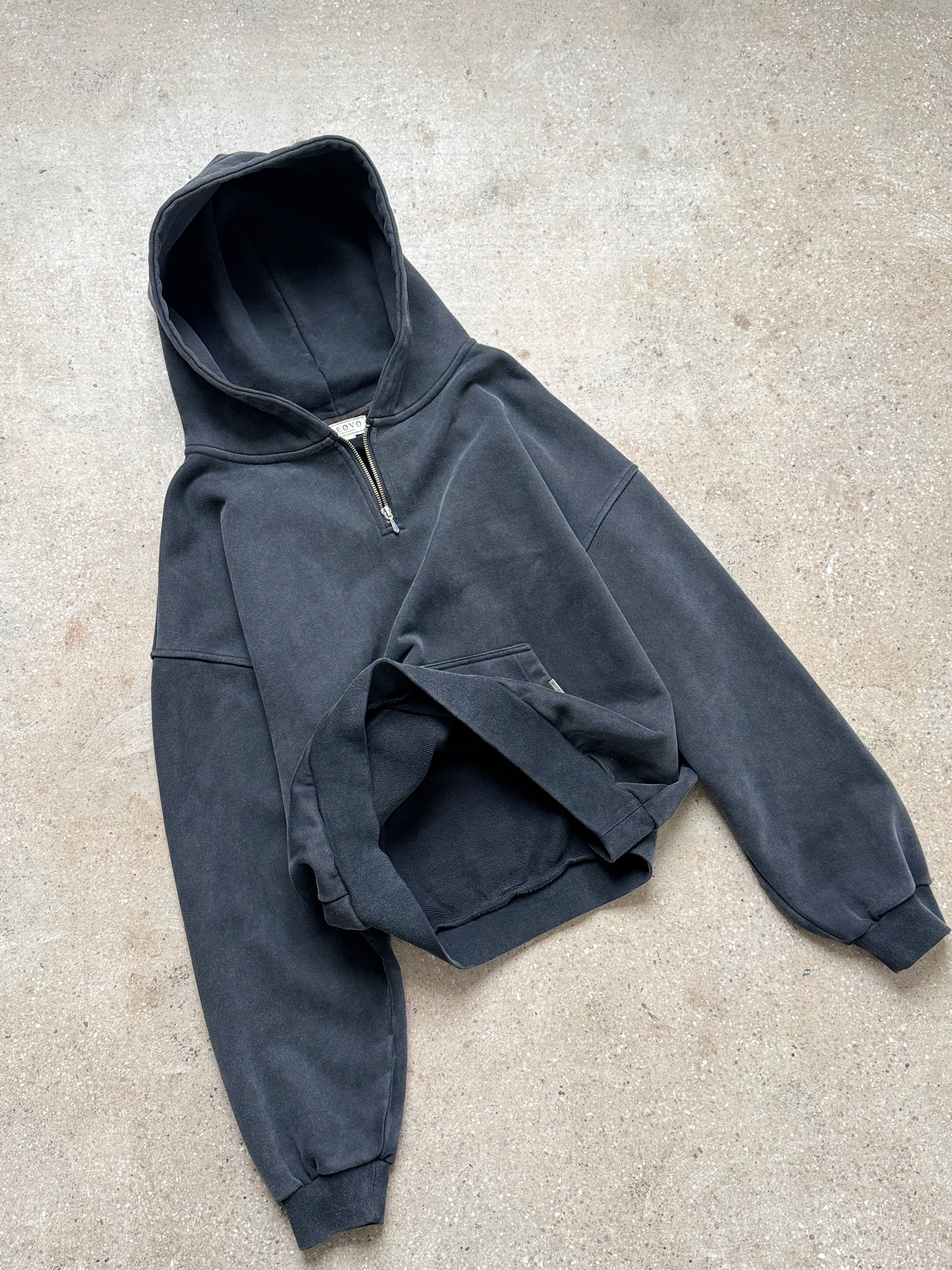 Vintage Washed Quarter Zip Hoodie - Charcoal